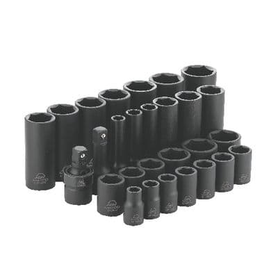 28 PIECE 1/2" DRIVE SAE 6 POINT ADV STANDARD AND DEEP IMPACT SOCKET SET
