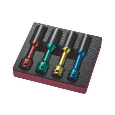4 PIECE 1/2" DRIVE METRIC 6 POINT THIN WALL EXTENDED WHEEL IMPACT SOCKET SET