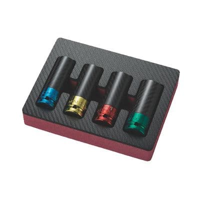 4 PIECE 1/2" DRIVE METRIC 6 POINT THIN WALL WHEEL IMPACT SOCKET SET