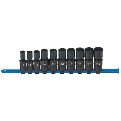 10 PIECE 1/2" DRIVE METRIC 6 POINT UNIVERSAL IMPACT SOCKET SET