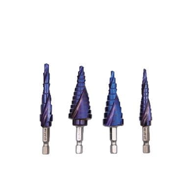 TITANIUM BLUE SPIRAL QUICK-CHANGE STEP DRILL SET, 4 PIECE
