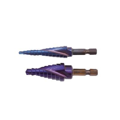 2 PIECE TITANIUM BLUE SPIRAL QUICK-CHANGE STEP DRILL SET