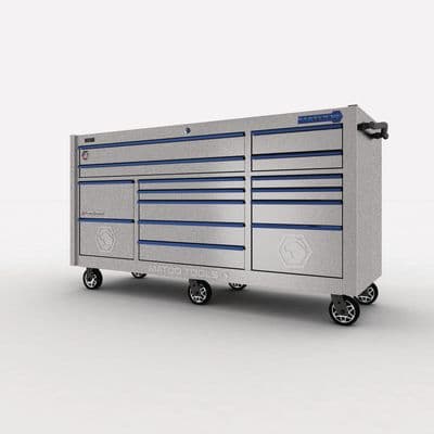 79" x 28" TRIPLE-BAY 4s SERIES TOOLBOX (SUPERCHARGED SILVER/BLUE)