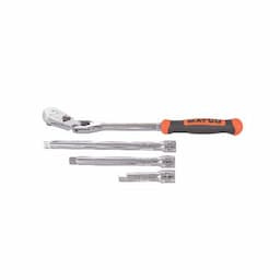 3/8" DRIVE 4 PIECE 12" EIGHTY8 TOOTH LOCKING FLEX RATCHET WITH CHROME EXTENSIONS 3", 6" AND 8" SET - ORANGE