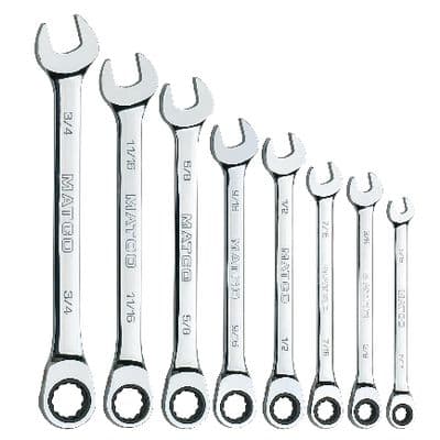 8 PIECE 72 TOOTH SAE COMBINATION RATCHETING WRENCH SET