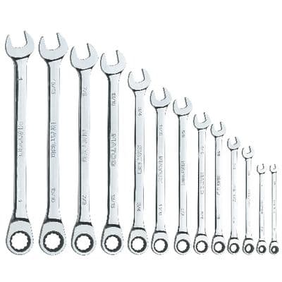 13 PIECE 72 TOOTH SAE EXTRA LONG COMBINATION RATCHETING WRENCH SET