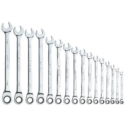 16 PIECE 72 TOOTH METRIC EXTRA LONG COMBINATION RATCHETING WRENCH SET