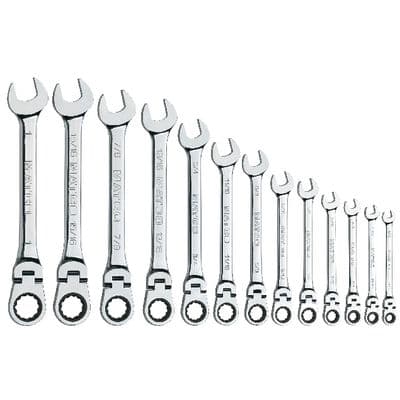 13 PIECE 72 TOOTH SAE FLEXIBLE COMBINATION RATCHETING WRENCH SET