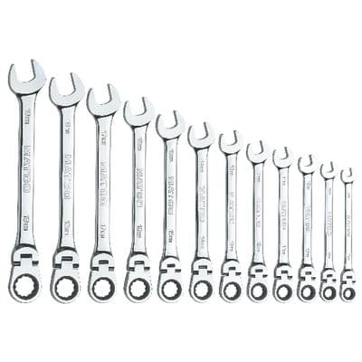 12 PIECE 72 TOOTH METRIC FLEXIBLE COMBINATION RATCHETING WRENCH SET
