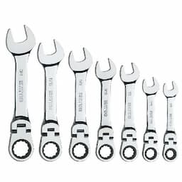 7 PIECE 72 TOOTH SAE STUBBY FLEXIBLE COMBINATION RATCHETING WRENCH SET