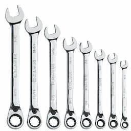8 PIECE 72 TOOTH SAE REVERSIBLE COMBINATION RATCHETING WRENCH SET
