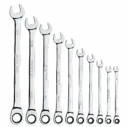 10 PIECE 90 TOOTH EXTRA LONG SAE COMBINATION RATCHETING WRENCH SET