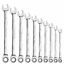 10 PIECE 90 TOOTH EXTRA LONG  METRIC COMBINATION RATCHETING WRENCH SET