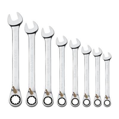 8 PIECE 90 TOOTH SAE REVERSIBLE COMBINATION RATCHETING WRENCH SET