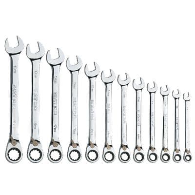 12 PIECE 90 TOOTH METRIC REVERSIBLE COMBINATION RATCHETING WRENCH SET