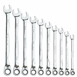 10 PIECE 90 TOOTH EXTRA LONG METRIC REVERSIBLE RATCHETING WRENCH SET
