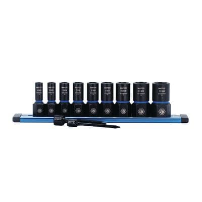 11 PIECE 1/4" DRIVE METRIC OPTI-GRIP SOCKET EXTRACTOR SET WITH FOREIGN OBJECT REMOVAL PUSHER ROD