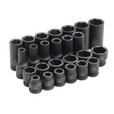 3/8" DRIVE 25 PIECE METRIC 6 POINT MID-LENGTH AND STUBBY ADV IMPACT SOCKET SET
