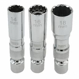 3/8" DRIVE 3 PIECE 12 POINT MAGNETIC THIN WALL UNIVERSAL JOINT SPARK PLUG SOCKET SET