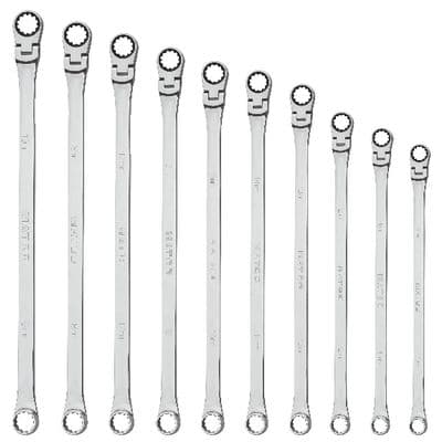 10 PIECE 0° FLEX RATCHETING EXTRA LONG WRENCH SET