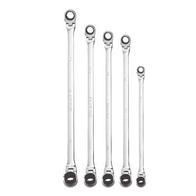 5 PIECE EXTRA LONG DOUBLE BOX FLEX HEAD RATCHETING WRENCH SET