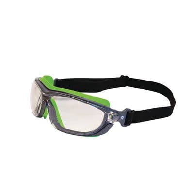 VERATTI® PRIMO™ PLUS SAFETY GOGGLES GRAY AND GREEN FRAME WITH CLEAR LENSES