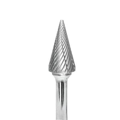CONE POINTED END, 1/2" X 1" X 1/4", DOUBLE CUT BURR